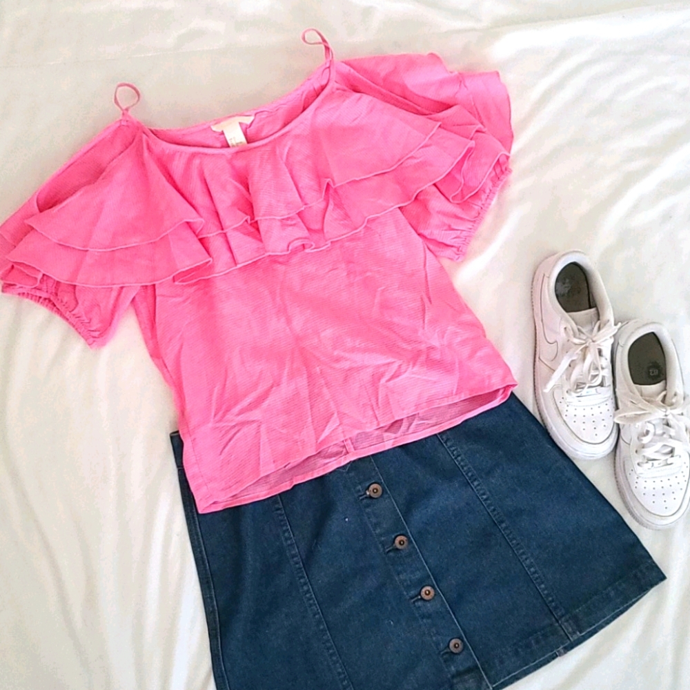 H&M Ruffled Coldshoulder Blouse Sz 2